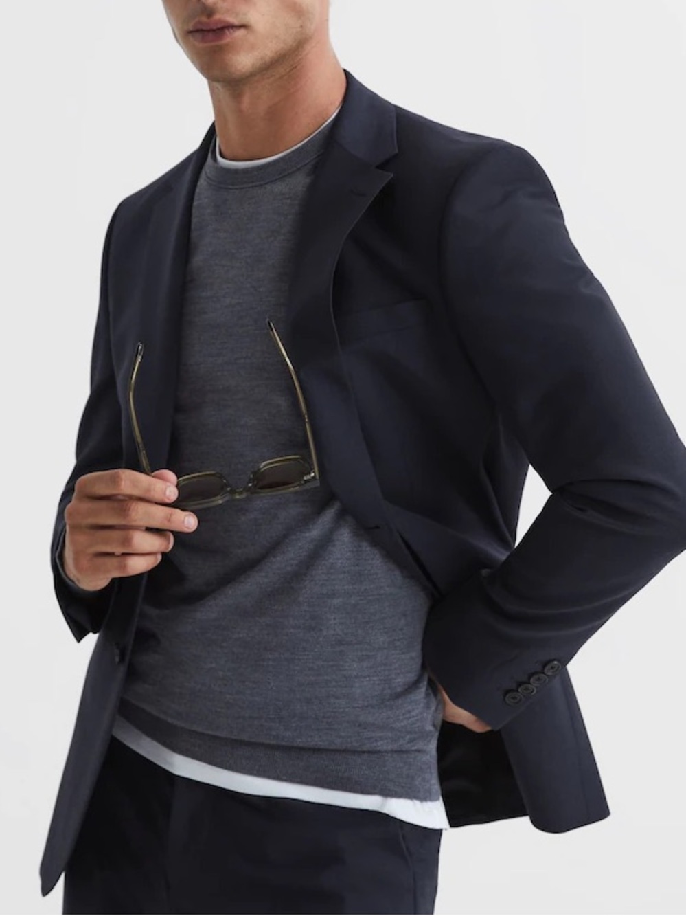 Reiss Hope Wool Blend Notch Lapel 2 Button Travel Blazer Stretch Navy Blue 38S